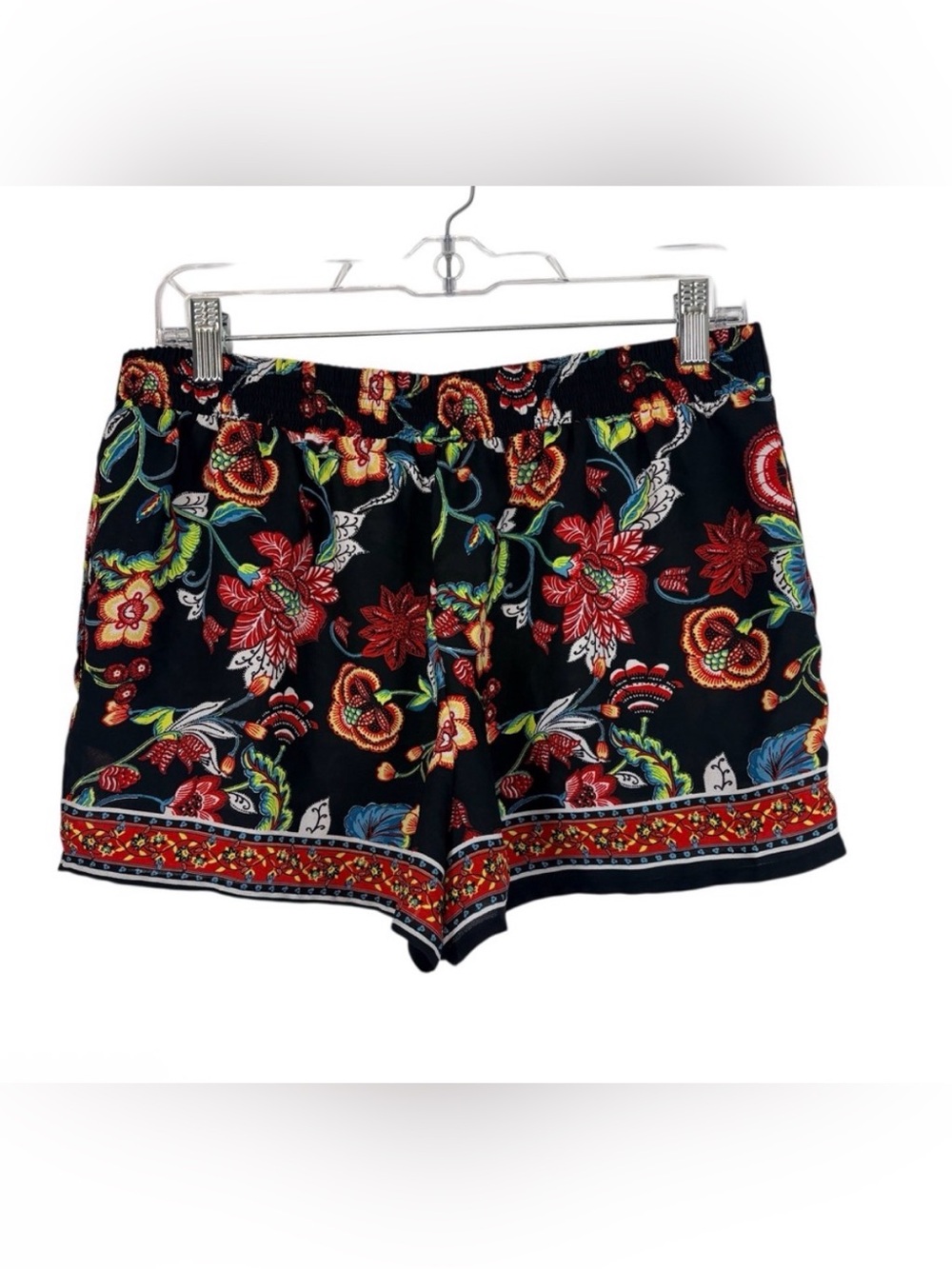 By & By Floral Boho Shorts Black Print Festival Summer Pull On Lightweight